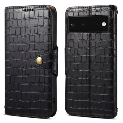 For Google Pixel 6 Denior Crocodile Texture Oil Edge Leather Phone Case(Black) by Denior