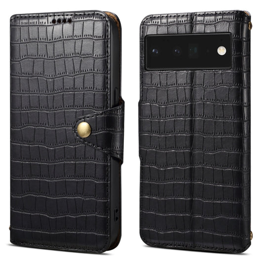 For Google Pixel 6 Pro Denior Crocodile Texture Oil Edge Leather Phone Case(Black) by Denior