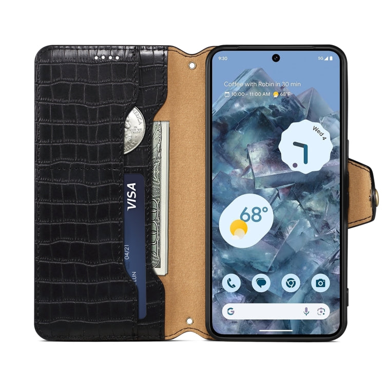 For Google Pixel 6 Pro Denior Crocodile Texture Oil Edge Leather Phone Case(Black) by Denior