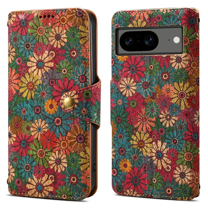 For Google Pixel 8 Denior Flower Language Series Cork Fabric Oil Edge Leather Phone Case(Spring) by Denior
