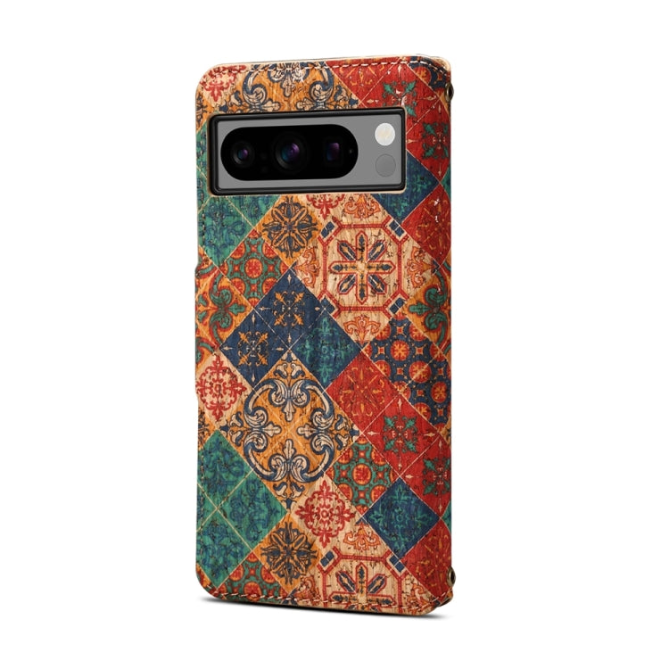 For Google Pixel 8 Denior Flower Language Series Cork Fabric Oil Edge Leather Phone Case(Winter) by Denior