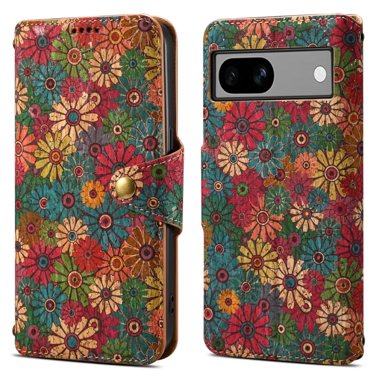 For Google Pixel 7a Denior Flower Language Series Cork Fabric Oil Edge Leather Phone Case(Spring) by Denior
