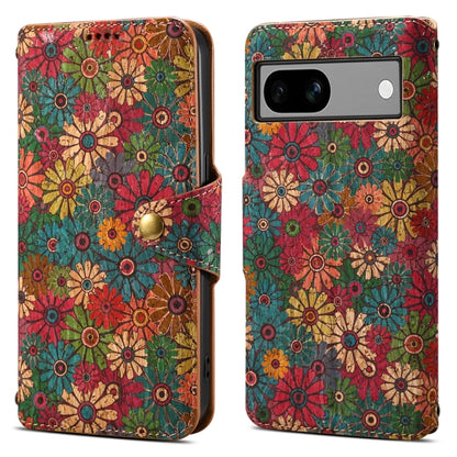 For Google Pixel 7a Denior Flower Language Series Cork Fabric Oil Edge Leather Phone Case(Spring) by Denior