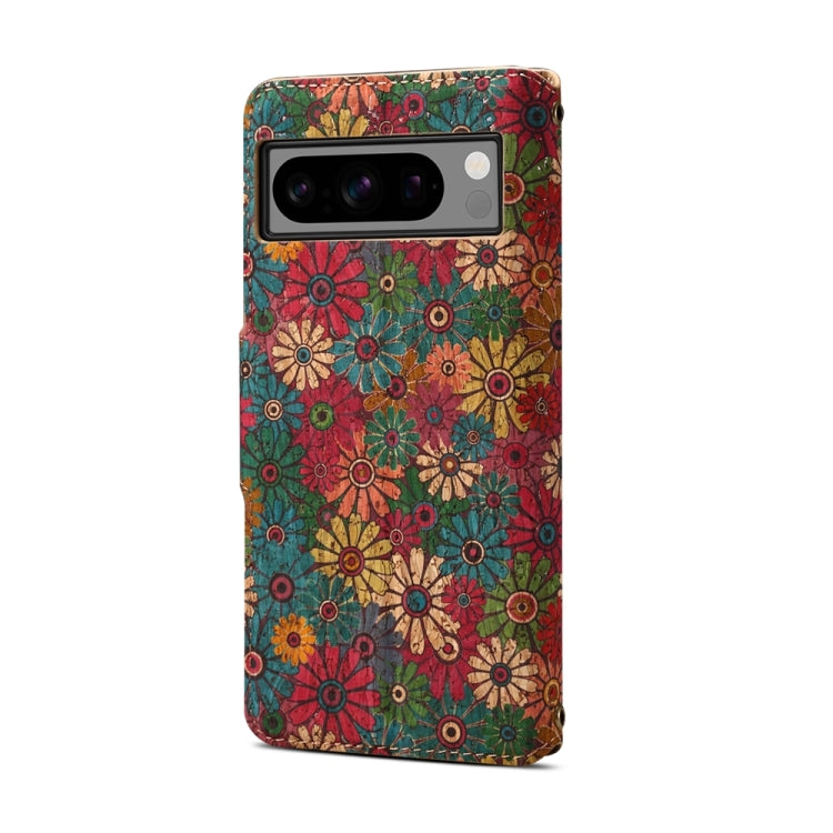 For Google Pixel 7a Denior Flower Language Series Cork Fabric Oil Edge Leather Phone Case(Spring) by Denior