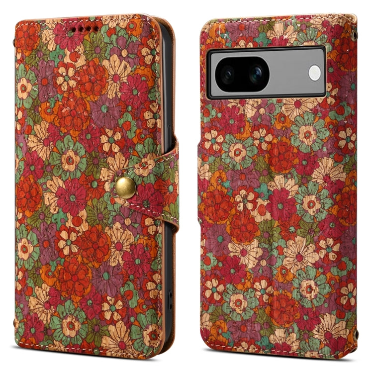 For Google Pixel 7a Denior Flower Language Series Cork Fabric Oil Edge Leather Phone Case(Summer) by Denior