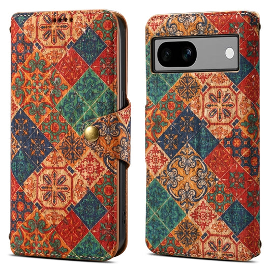 For Google Pixel 7a Denior Flower Language Series Cork Fabric Oil Edge Leather Phone Case(Winter) by Denior