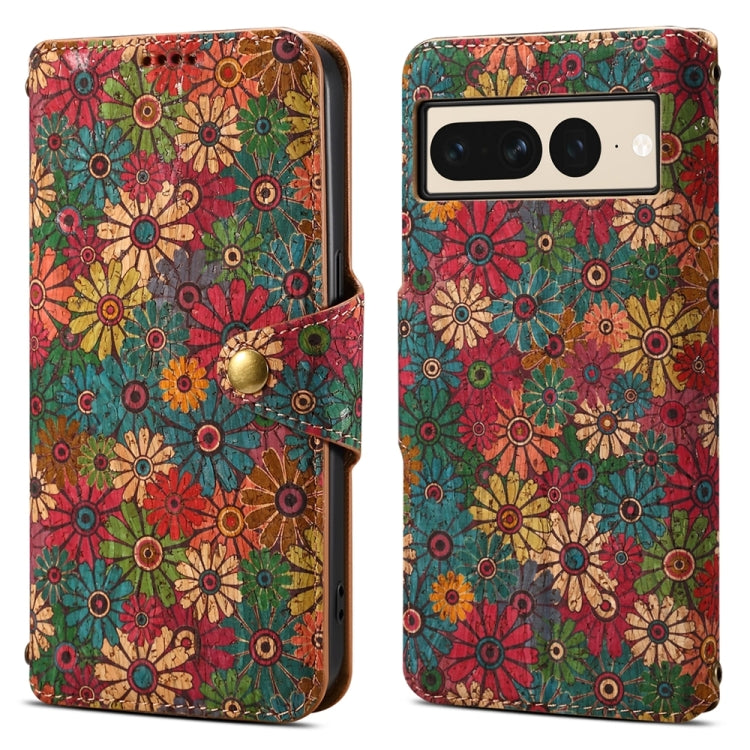 For Google Pixel 7 Pro Denior Flower Language Series Cork Fabric Oil Edge Leather Phone Case(Spring) by Denior