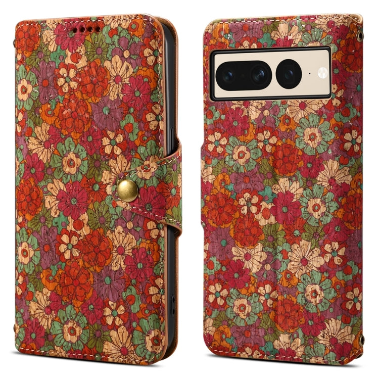 For Google Pixel 7 Pro Denior Flower Language Series Cork Fabric Oil Edge Leather Phone Case(Summer) by Denior