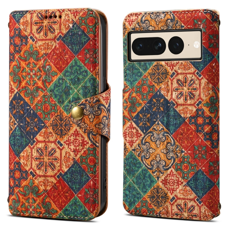 For Google Pixel 7 Pro Denior Flower Language Series Cork Fabric Oil Edge Leather Phone Case(Winter) by Denior