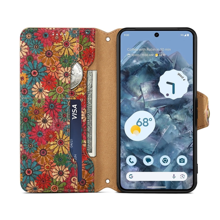 For Google Pixel 7 Denior Flower Language Series Cork Fabric Oil Edge Leather Phone Case(Spring) by Denior