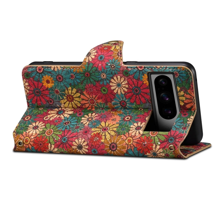 For Google Pixel 7 Denior Flower Language Series Cork Fabric Oil Edge Leather Phone Case(Spring) by Denior