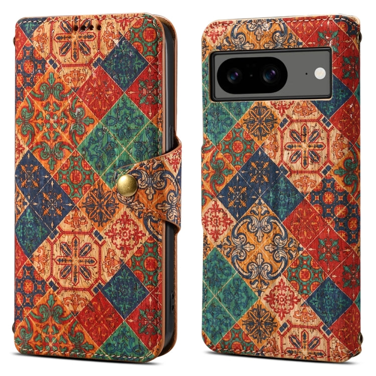 For Google Pixel 7 Denior Flower Language Series Cork Fabric Oil Edge Leather Phone Case(Winter) by Denior