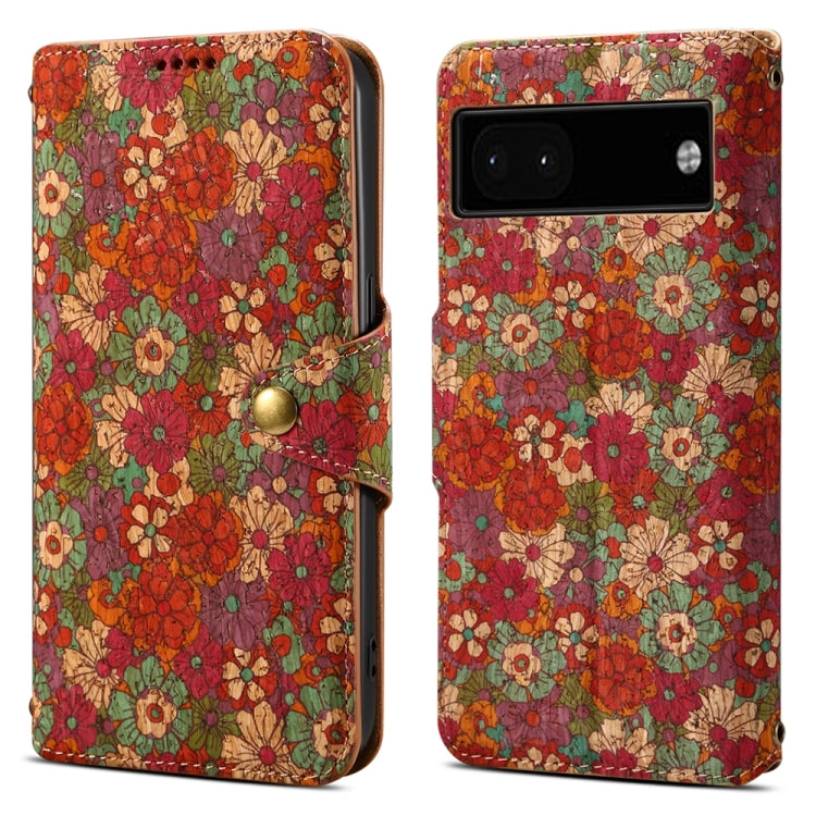 For Google Pixel 6a Denior Flower Language Series Cork Fabric Oil Edge Leather Phone Case(Summer) by Denior