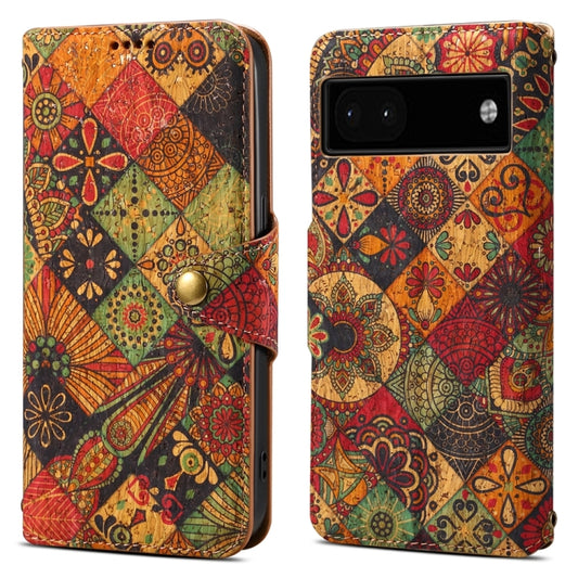 For Google Pixel 6a Denior Flower Language Series Cork Fabric Oil Edge Leather Phone Case(Autumn) by Denior