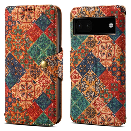 For Google Pixel 6a Denior Flower Language Series Cork Fabric Oil Edge Leather Phone Case(Winter) by Denior