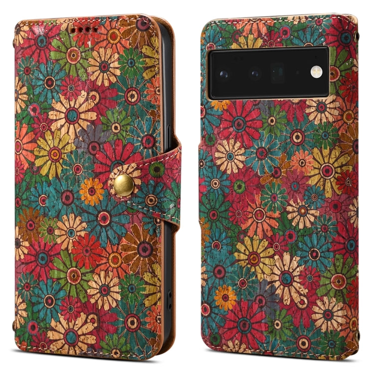 For Google Pixel 6 Pro Denior Flower Language Series Cork Fabric Oil Edge Leather Phone Case(Spring) by Denior
