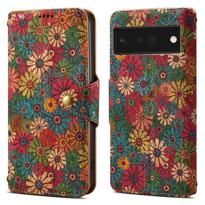 For Google Pixel 6 Pro Denior Flower Language Series Cork Fabric Oil Edge Leather Phone Case(Spring) by Denior