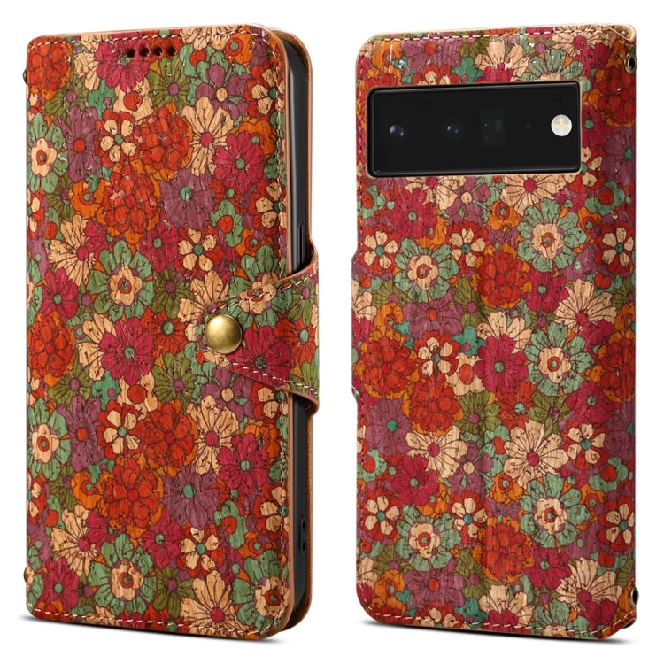 For Google Pixel 6 Pro Denior Flower Language Series Cork Fabric Oil Edge Leather Phone Case(Summer) by Denior