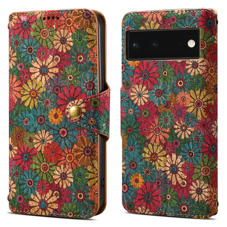 For Google Pixel 6 Denior Flower Language Series Cork Fabric Oil Edge Leather Phone Case(Spring) by Denior