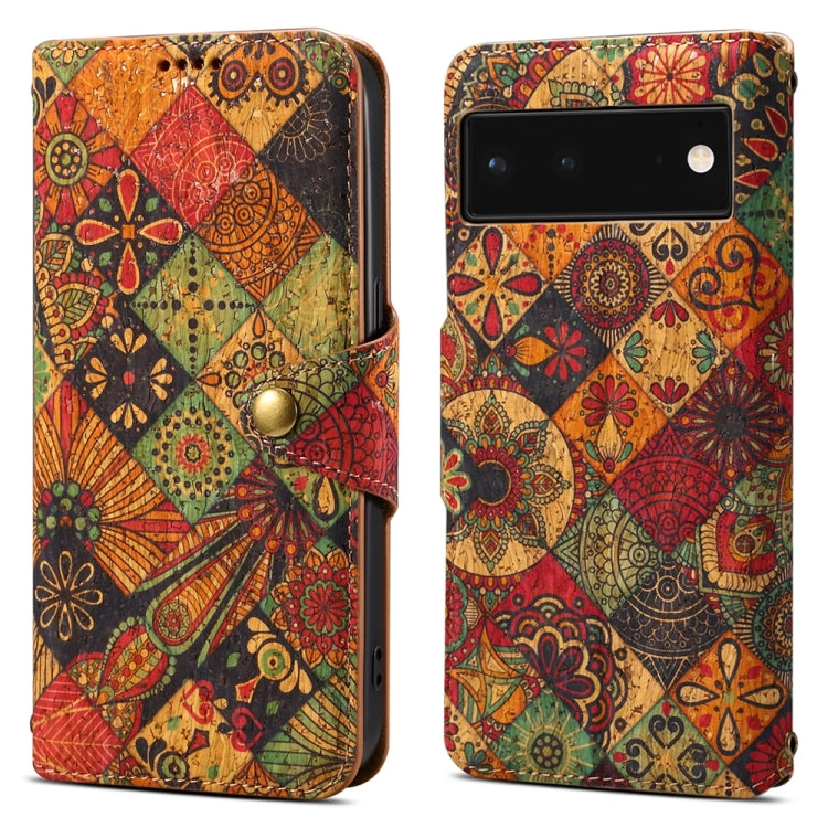 For Google Pixel 6 Denior Flower Language Series Cork Fabric Oil Edge Leather Phone Case(Autumn) by Denior