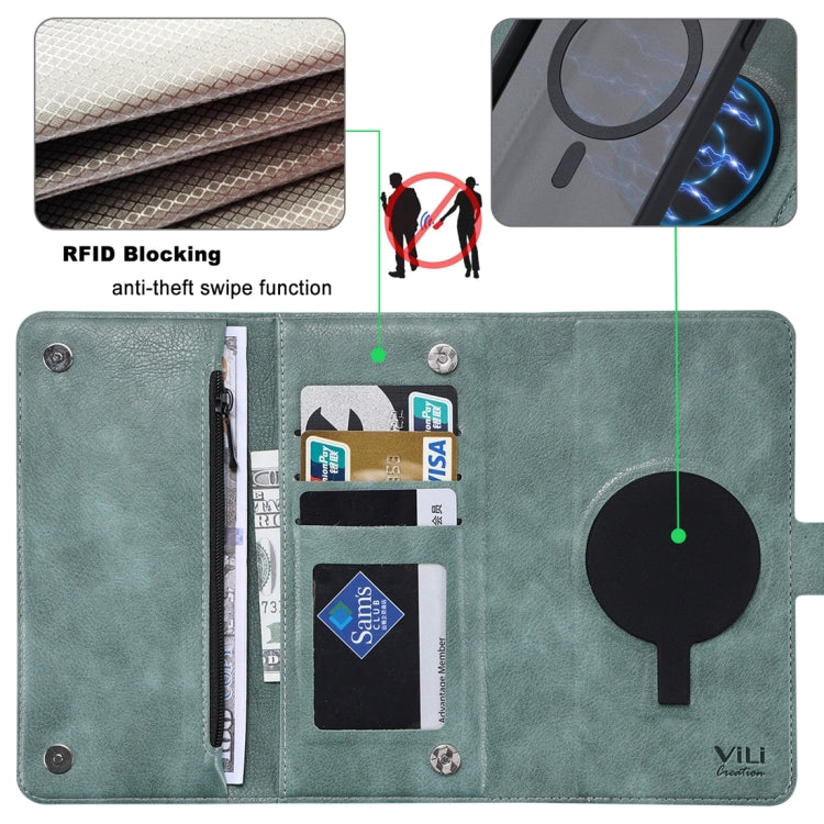 For iPhone 14 Pro ViLi GV Series MagSafe Magnetic Zipper Leather Phone Case(Green) by ViLi