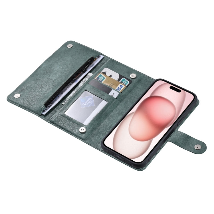 For iPhone 15 ViLi GV Series MagSafe Magnetic Zipper Leather Phone Case(Green) by ViLi