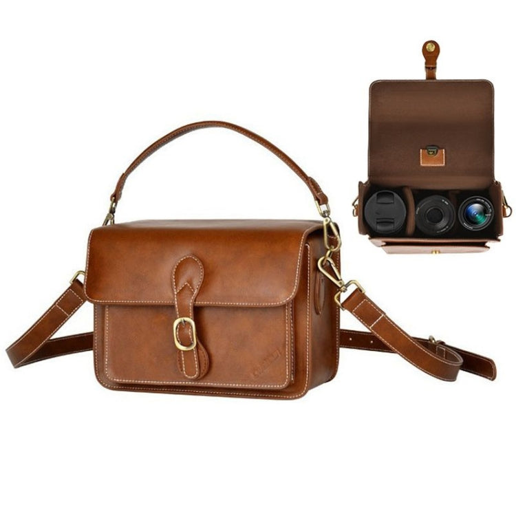 Cwatcun D80 Retro Leather Camera Shoulder Bag, Size:25.5 x 18.5 x 12.5cm Faux Leather Medium(Brown) by Cwatcun