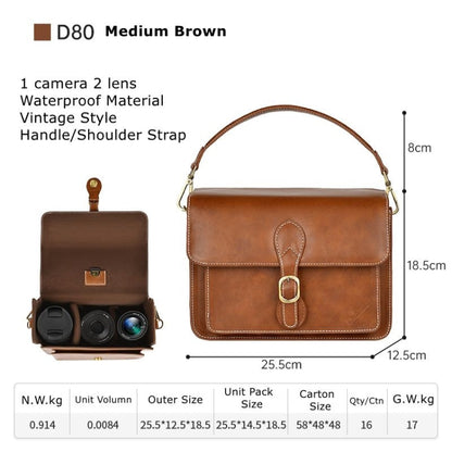 Cwatcun D80 Retro Leather Camera Shoulder Bag, Size:25.5 x 18.5 x 12.5cm Faux Leather Medium(Brown) by Cwatcun