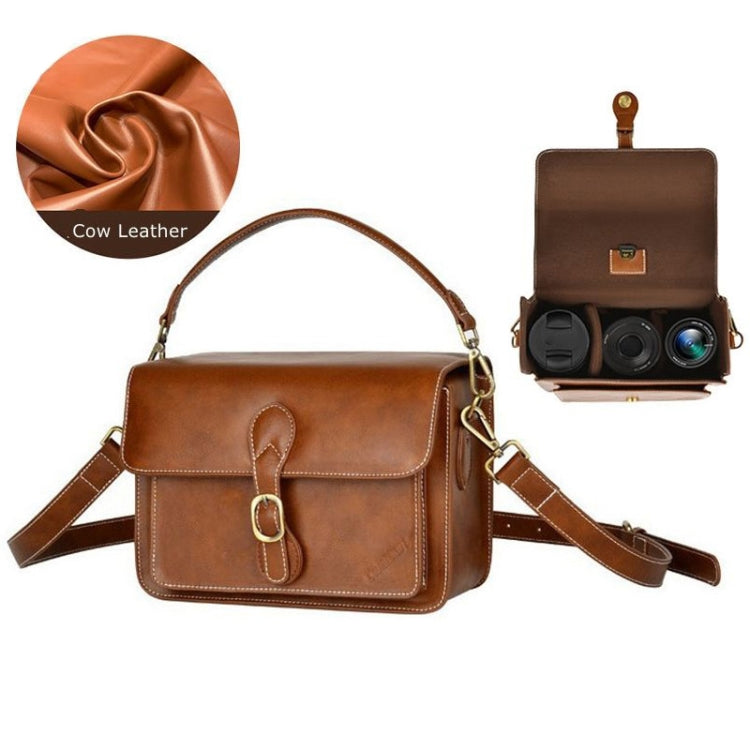Cwatcun D80 Retro Leather Camera Shoulder Bag, Size:25.5 x 18.5 x 12.5cm Cow Leather Medium(Brown) by Cwatcun