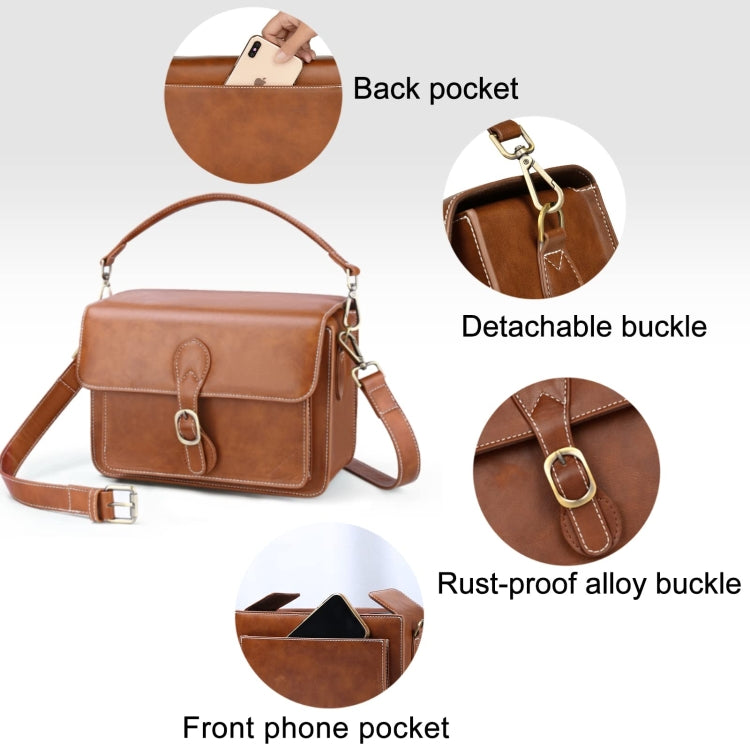 Cwatcun D80 Retro Leather Camera Shoulder Bag, Size:25.5 x 18.5 x 12.5cm Cow Leather Medium(Brown) by Cwatcun