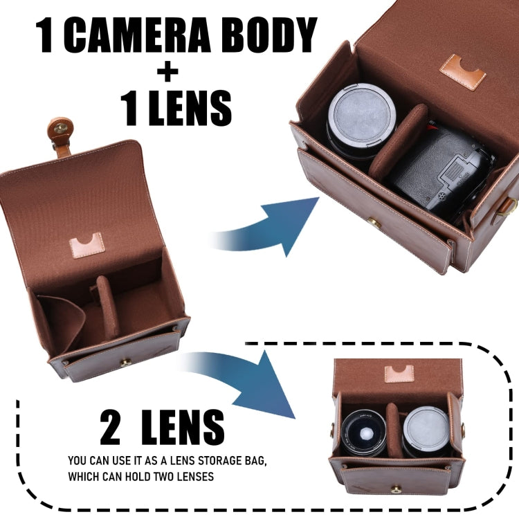 Cwatcun D80 Retro Leather Camera Shoulder Bag, Size:25.5 x 18.5 x 12.5cm Cow Leather Medium(Brown) by Cwatcun