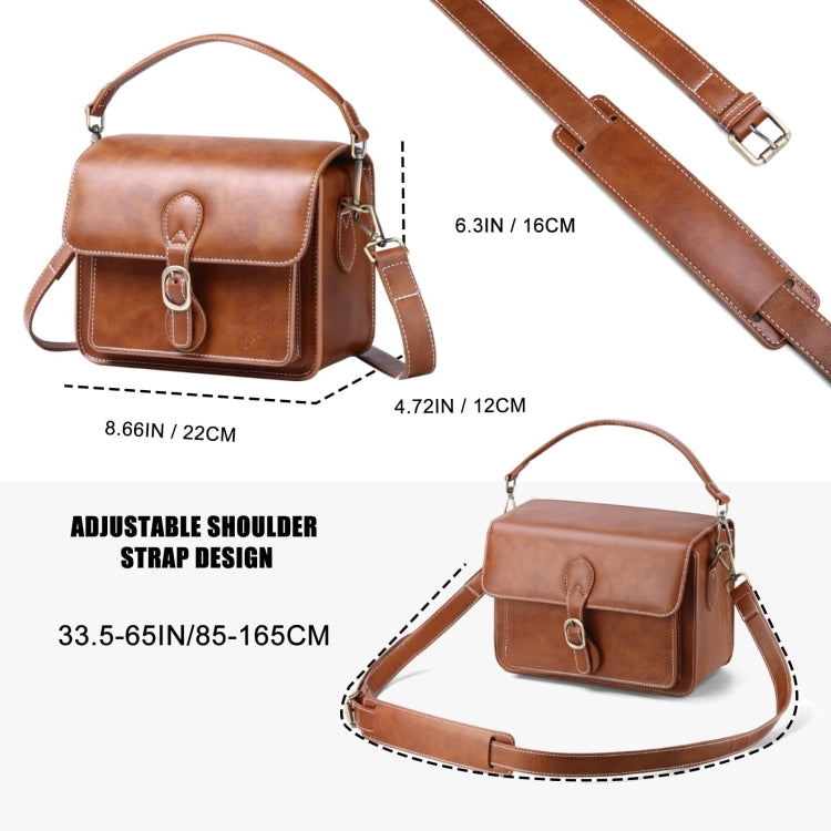 Cwatcun D80 Retro Leather Camera Shoulder Bag, Size:25.5 x 18.5 x 12.5cm Cow Leather Medium(Brown) by Cwatcun