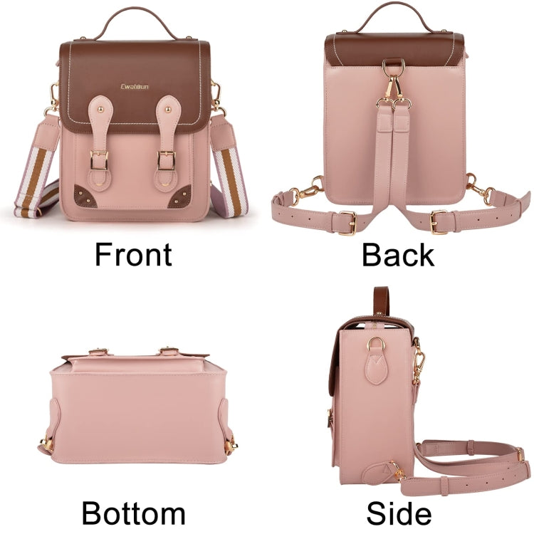 Cwatcun D81 Retro Camera Crossbody Bag Vintage PU Leather Waterproof Camera Handbag(Brown Pink) by Cwatcun