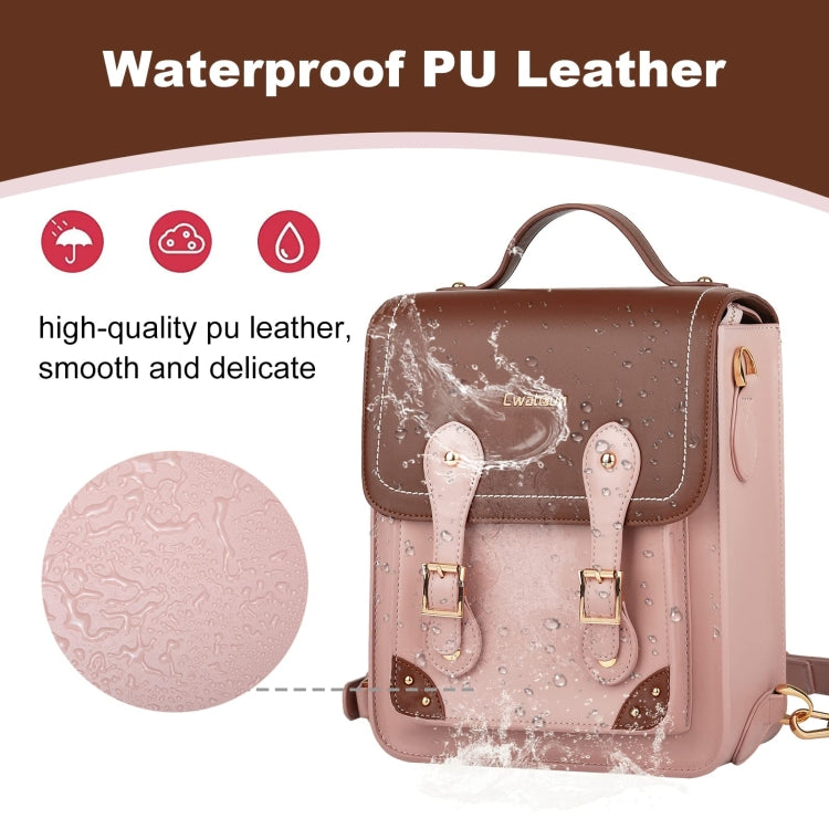 Cwatcun D81 Retro Camera Crossbody Bag Vintage PU Leather Waterproof Camera Handbag(Brown Pink) by Cwatcun