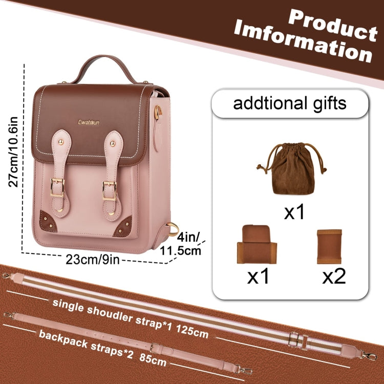 Cwatcun D81 Retro Camera Crossbody Bag Vintage PU Leather Waterproof Camera Handbag(Brown Pink) by Cwatcun