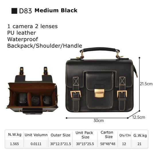 Cwatcun D83 Vintage Small Camera Case Leather Camera Messenger Bag, Size:30 x 21.5 x 12.5cm(Black) by Cwatcun