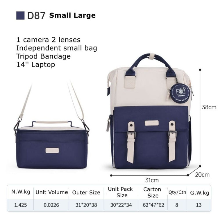 Cwatcun D87 Color Matching Camera Backpack Large Capacity Photography Bag, Size:38 x 31 x 20cm Small(Blue) by Cwatcun
