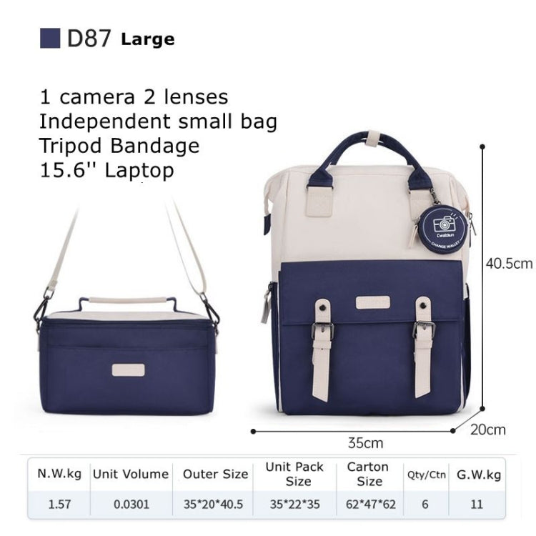Cwatcun D87 Color Matching Camera Backpack Large Capacity Photography Bag, Size:40.5 x 35 x 20cm Large(Blue) by Cwatcun