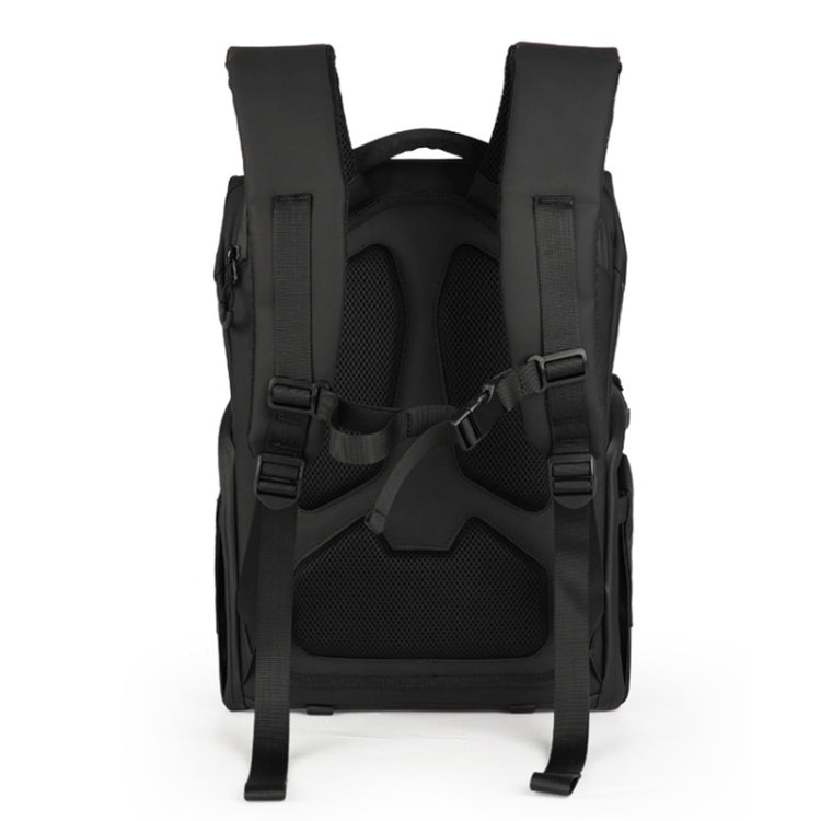 Cwatcun D89 Camera Backpack Waterproof Leather Film 15.6 Laptop Sleeve Bag, Size:43.5 x 33 x 22.5cm(Black) by Cwatcun