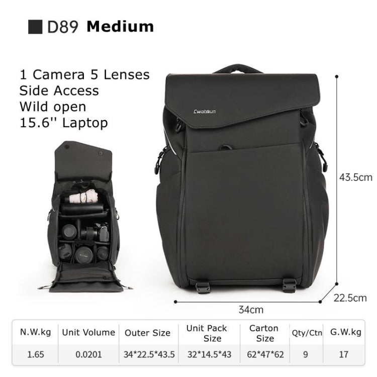 Cwatcun D89 Camera Backpack Waterproof Leather Film 15.6 Laptop Sleeve Bag, Size:43.5 x 33 x 22.5cm(Black) by Cwatcun