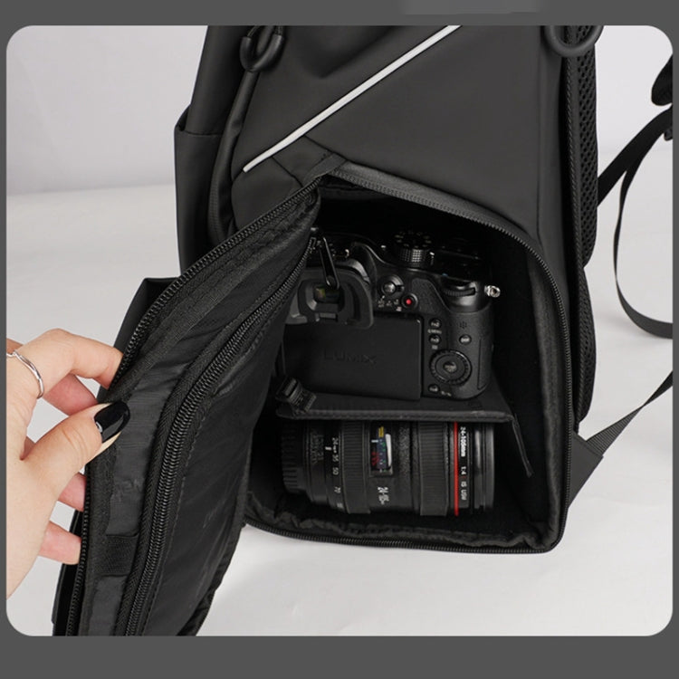 Cwatcun D89 Camera Backpack Waterproof Leather Film 15.6 Laptop Sleeve Bag, Size:43.5 x 33 x 22.5cm(Black) by Cwatcun