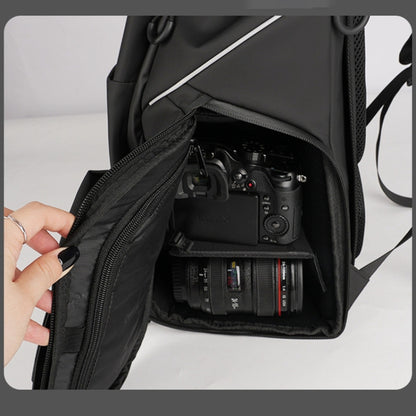 Cwatcun D89 Camera Backpack Waterproof Leather Film 15.6 Laptop Sleeve Bag, Size:43.5 x 33 x 22.5cm(Black) by Cwatcun