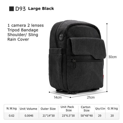 Cwatcun D93 Camera Bag Canvas Shoulder Bag, Size:21 x 14 x 30cm Black by Cwatcun