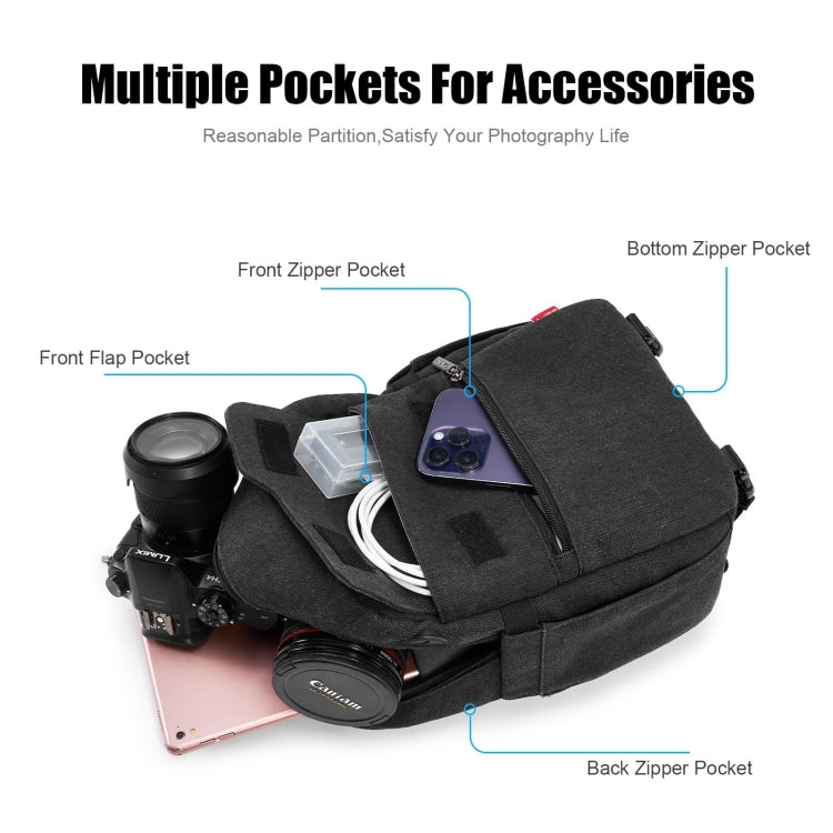 Cwatcun D93 Camera Bag Canvas Shoulder Bag, Size:21 x 14 x 30cm Black by Cwatcun