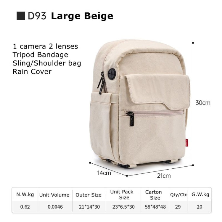 Cwatcun D93 Camera Bag Canvas Shoulder Bag, Size:21 x 14 x 30cm Beige by Cwatcun