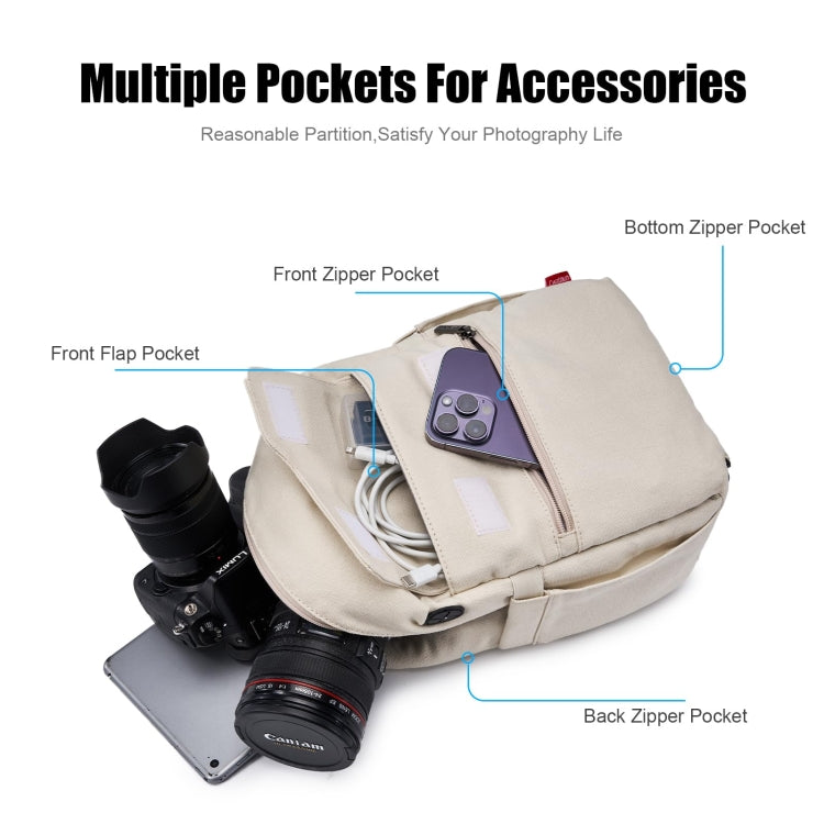 Cwatcun D93 Camera Bag Canvas Shoulder Bag, Size:21 x 14 x 30cm Beige by Cwatcun