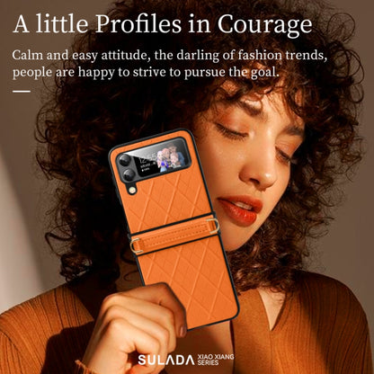 For Samsung Galaxy Z Flip4 SULADA Elegant Rhombic Texture Folding Phone Case with Lanyard(Black) by SULADA