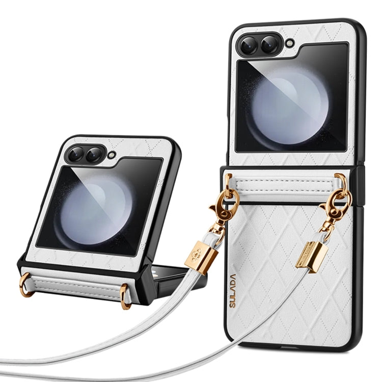 For Samsung Galaxy Z Flip6 / Flip7 FE SULADA Elegant Rhombic Texture Folding Phone Case with Lanyard(White) by SULADA