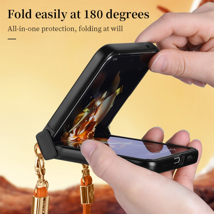 For Samsung Galaxy Z Flip6 / Flip7 FE SULADA Elegant Rhombic Texture Folding Phone Case with Lanyard(White) by SULADA