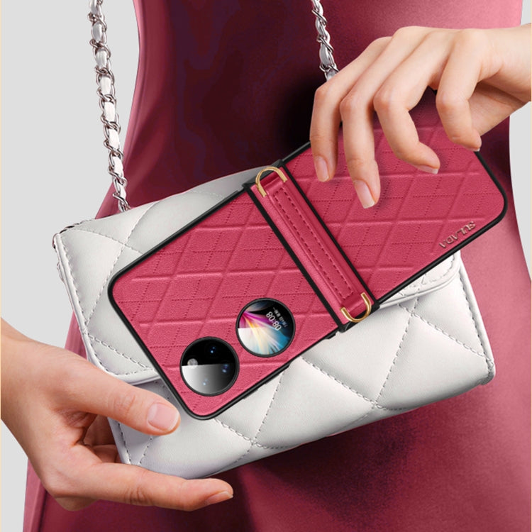 For Huawei P50 Pocket SULADA Elegant Rhombic Texture Folding Phone Case with Lanyard(White) by SULADA